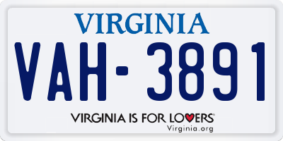 VA license plate VAH3891