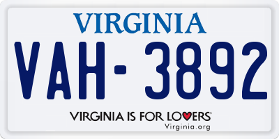 VA license plate VAH3892