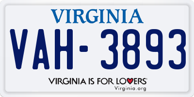VA license plate VAH3893
