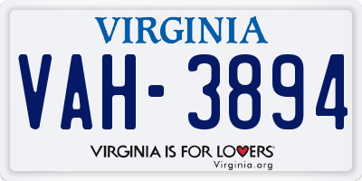 VA license plate VAH3894
