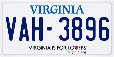 VA license plate VAH3896