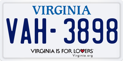VA license plate VAH3898