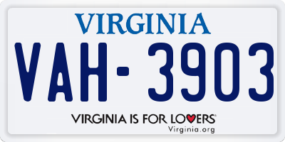 VA license plate VAH3903