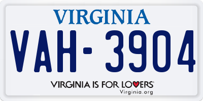 VA license plate VAH3904