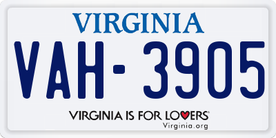 VA license plate VAH3905