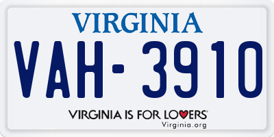 VA license plate VAH3910