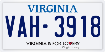 VA license plate VAH3918