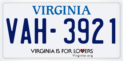 VA license plate VAH3921