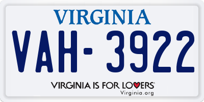 VA license plate VAH3922