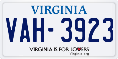 VA license plate VAH3923