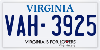 VA license plate VAH3925