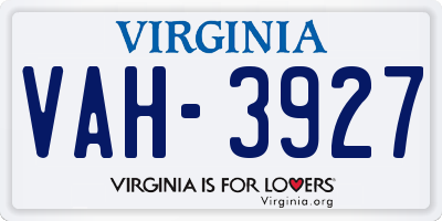 VA license plate VAH3927