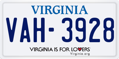 VA license plate VAH3928