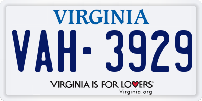 VA license plate VAH3929