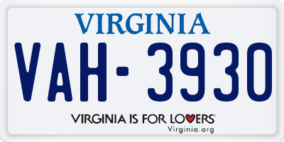 VA license plate VAH3930