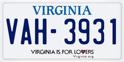 VA license plate VAH3931
