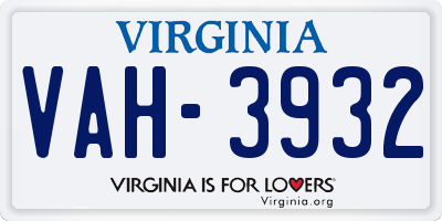 VA license plate VAH3932