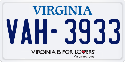 VA license plate VAH3933