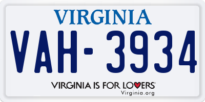 VA license plate VAH3934
