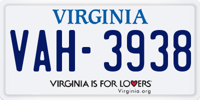 VA license plate VAH3938