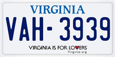 VA license plate VAH3939
