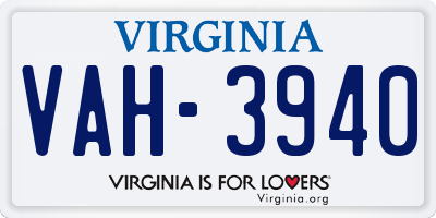 VA license plate VAH3940