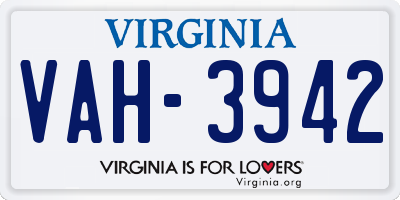 VA license plate VAH3942