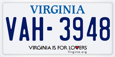 VA license plate VAH3948