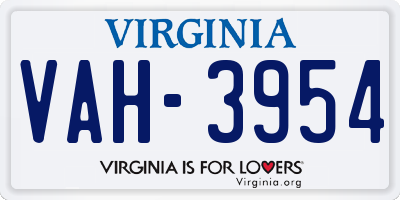 VA license plate VAH3954