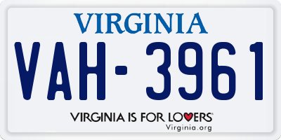 VA license plate VAH3961