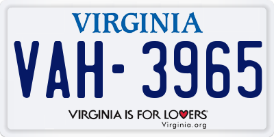 VA license plate VAH3965