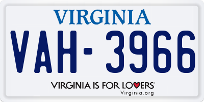 VA license plate VAH3966