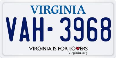VA license plate VAH3968