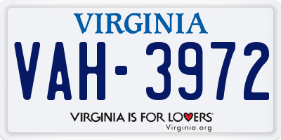 VA license plate VAH3972