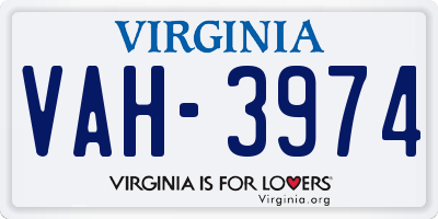 VA license plate VAH3974