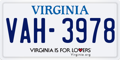 VA license plate VAH3978