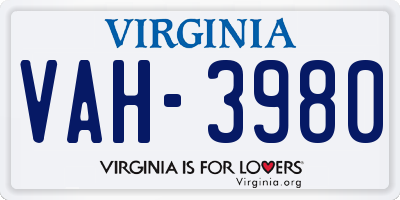VA license plate VAH3980