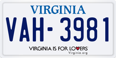 VA license plate VAH3981