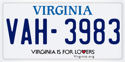 VA license plate VAH3983