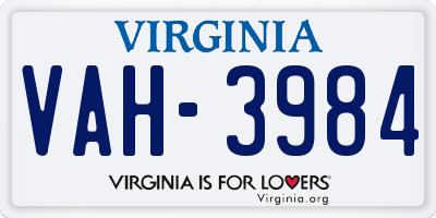 VA license plate VAH3984