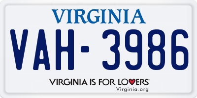 VA license plate VAH3986
