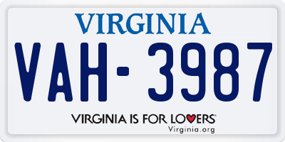 VA license plate VAH3987