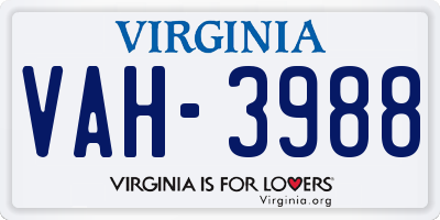 VA license plate VAH3988