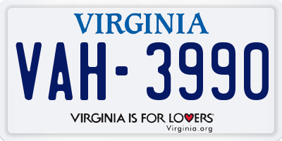VA license plate VAH3990