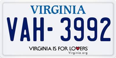 VA license plate VAH3992
