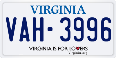 VA license plate VAH3996