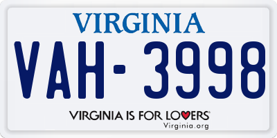 VA license plate VAH3998