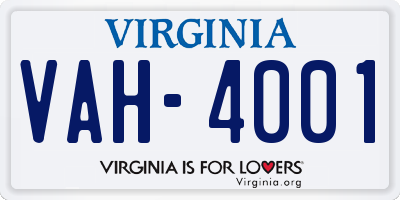 VA license plate VAH4001
