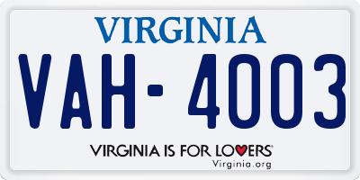 VA license plate VAH4003