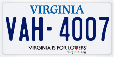VA license plate VAH4007